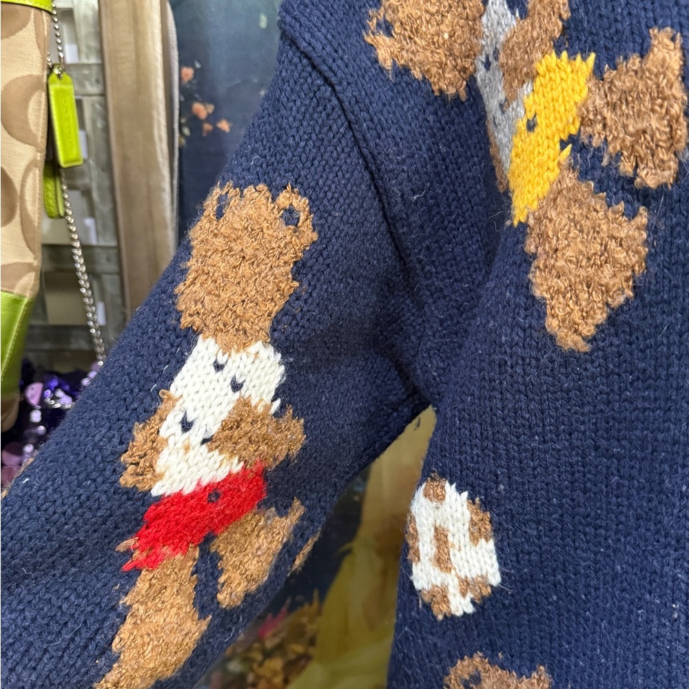Navy Blue Teddy Bear Cardigan Sweater - Picture 2 of 6